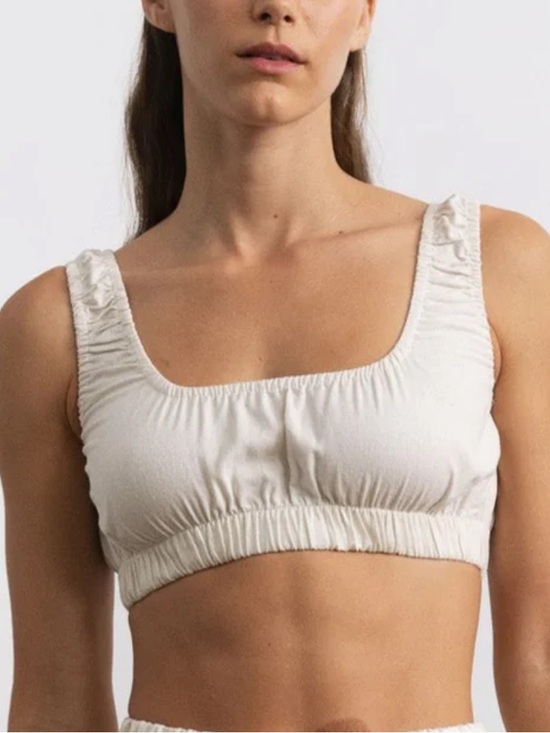 OZMA Tops - OZMA Sophie Cream Gathered Silk Noil Crop Top Bralette